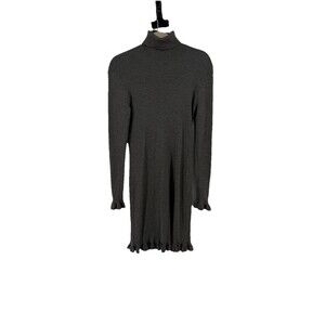 Ralph Lauren Merino Wool Turtleneck Ruffle Mini Dress Gray Size L ribbed
